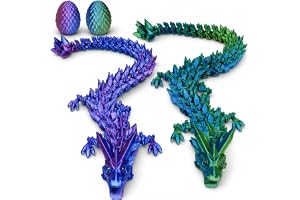 2 stycken 3D-tryckta drakar med drakägg glänsande mjäll 28,5 cm | Realistiska ögon, rörlig underkäke och glänsande 3D-skal; drakägg för förvaring, lek och utställning