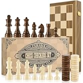 Peradix Magnetic Wooden Chess Board, 2 in 1 Large Professional Chess Set and Checkers Folding Portable with 2 Additional Quee