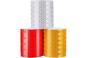 NO-BRANDED Bande réfléchissante autocollante - 3 rouleaux de ruban adhésif d'avertissement - 5 cm x 3 m - Pour vélo, caravane, remorque (jaune, rouge, blanc)