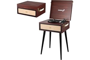 CYBERLUX Tourne-disque rétro avec support et haut-parleur Full Range Bluetooth, radio FM, USB, entrée AUX IN, fente micro SD, tourne-disque vinyl nostalgique, tourne-valise avec pieds
