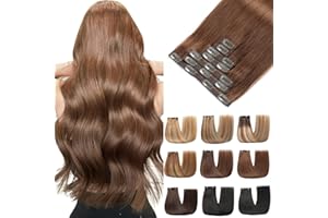 EINbeauty Extensiones Pelo Natural Clip, 7pcs 120g 45cm natural Extensiones De Clip De Pelo Natural Marrón chocolate Human Hair Extension(18Inch,4#）