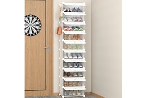 HOMIDEC 10-Tier Shoe Rack, Shoe Storage Cabinet with Door and Hook, Dust-proof Tall and Narrow Shoe Rack, Free Standing Shoe Shelf for 20 Pairs, Space Saving for Entryway, Hallway and Closet