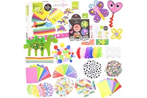 Vaessen Creative Pyssellåda med 1000+ Pysseldelar - Pysselkit med Pompoms, Piprensare, Glaspinnar, Klädnypor, Fjädrar, Skumgummi & Mera - Pysseltillbehör för Gör-Det-Själv, Dekoration och Barnkalas