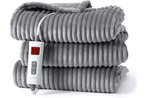 CAROMIO Heizdecke mit Abschaltautomatik Schnelle Erwärmung Heizdecke 130x180cm Elektrische Wärmedecke Heizdecke Kuscheldecke mit 6 Heizstufen Überhitzungsschutz,10 Std Timer,Washbar,TÜV SÜD GS geprüft,Grau