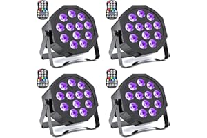 GdjRttk 4PCS Luces Par Recargable RGBWA+UV 6 en 1 LED, 12 LED Luz de Escenario Batería con Control Remoto y Temporización, Par LED DMX 8CH para DJ Discoteca Party