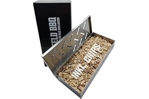 BERGFELD BBQ BBQ & GRILL ACCESSOIRES Bergfeld BBQ – Räucherbox inkl. Räucherchips für alle Grillarten – Smokerbox aus robustem Edelstahl zum Grillen – BBQ-Aroma für Fleisch, Fisch & Gemüse (Größe: 22 x 9,5 x 4 cm)