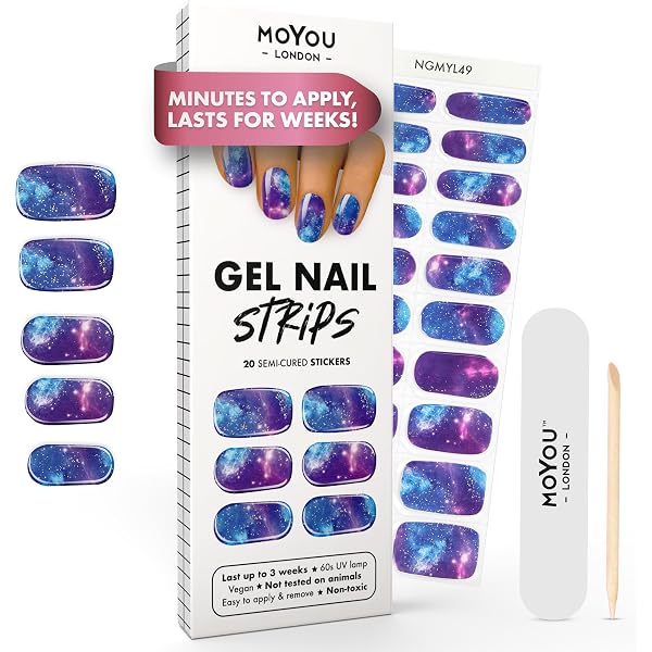 MOYOU LONDON Halbgehärtete UV-Gel-Folien Für Nägel – 20 Stück, Inklusive Nagelfeile Und Holzstift – Einfach Selbst Auftragen Wie Im Salon