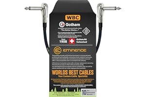 WORLDS BEST CABLES Gotham GAC-1 – 10 pulgadas (25 cm) – PREMIUM, ultra-flexible doble blindado guitarra baja instrumento de efectos, Cable de conexión – con de bajo perfil, en ángulo recto panqueque tipo conectores TS (6,35 mm)
