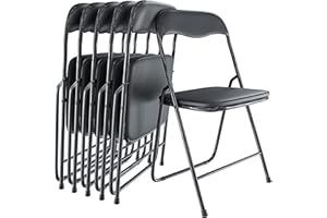 Arreditaly Set da 6 Sedia Pieghevole Slim Opaca in Metallo Sedie Salvaspazio per Ufficio Casa Campeggio Salotto Cucina In Ecopelle con Comoda Seduta Imbottita 78 x 44 x 44 cm (Black)