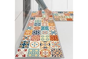 PQCXXA 2 Pieces Non Slip Kitchen Mat Set, Washable Kitchen Floor Mat For Kitchen, Entryway, Hallway Runner Set Washable Runners (B07, 43x150cm+43x75cm)