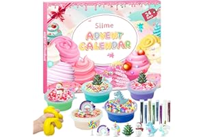 seeykey Slime Advent Calendar 2024 for Kids Boys Girls,DIY Fluffy Crystal Slime Kids Christmas Advent Calendar 24 Days Countdown,Christmas Surprises Gift with DIY