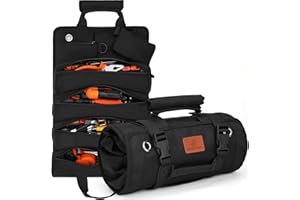 BAQRAXIA Tool Bag, Roll Up Small Tools Box Storage, Tool Gifts for Men Dad Husband Boyfriend Grandpa, Presents for Fathers Day Birthday,Heavy Duty Tool Organizer with 2 Detachable Tool Pouch