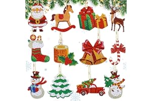 VICDUEKG 12 Stück Diamond Painting Weihnachten, 5D DIY Diamond Painting Schlüsselanhänger, Diamond Painting Anhänger Set für Weihnachtsdeko Weihnachtsbaum Fenster Hängend Winter Dekor