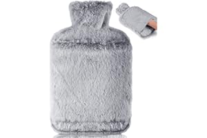BOLEi Hot Water Bottle with Luxury Cosy Faux Fur Cover,2L Leakproof Large Hot Water Bag for Neck,Shoulder,Hand Feet Warmer,Gifts for Women,Men(Grey)