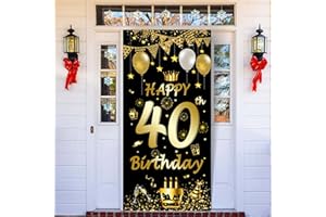 BOFYTR 40th Birthday Banner, 40th Birthday Party Decorations Backdrop, Black Gold 40th Birthday Party Decoration Sign Poster, 40th Birthday Door Banner Backdrop for Men Women Birthday Party185×90cm