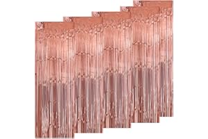 Kioneer Metallic Tinsel Curtains Rose gold 5 Packs 3 ft x 10 ft Foil Fringe Curtains for Photo Backdrop Door Wall Hanging Window Curtain Party Offiice Decoration