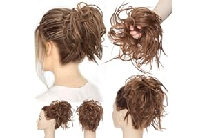 MY-LADY Postiche Chignon Cheveux Naturel Chignon Bouclé Chouchous Extensions de Cheveux Scrunchies Ondulés Tousled Updo Bun Extension Marron clair