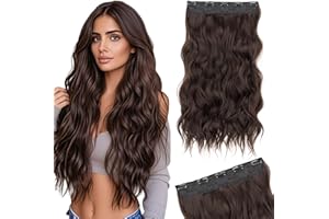Silk-co One Piece Clip In Hair Extensions Curly 150g Hair Extensions Clip in Hairpieces 5 Clips Wavy Curly Synthetic 3/4 Half Full Head for Laides and Women 20 Inch（50 cm） Dark Brown