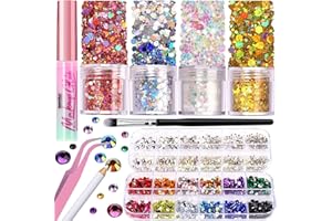 Teenitor Body Glitter with Skin Glue Set, 4 Bottle Face Glitter Makeup & 2 Box Face Gems for Women, Iridescent White Body Glitter Face Glue for Rhinestones for Makeup, Nail Gems with Wax Pencil