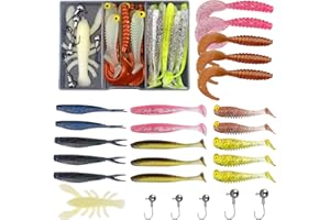 Funzhan Paddle Tail Swimbaits Soft Plastics Fishing Lures Grub Curly Tail Kits Jig Heads Crankbait for Bass Freshwater Saltwater Crappie Trout Catfishing