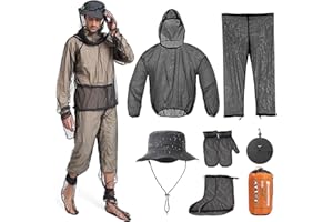 JOKUREAO 5 Stück Anti-Moskito-Anzug mit Mückenkopf-Netz-Hut, Moskito-Anzug, Mückenschutz, leichtes Netznetz, Sommerkleidung mit Jacke, Handschuhe, Hose für Angeln, Camping, Jagd, Unisex