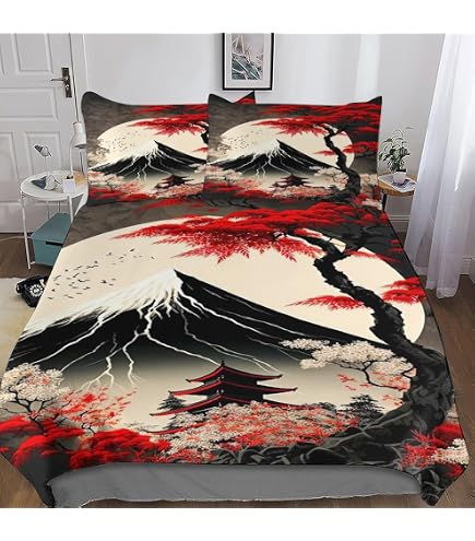 YELDAN Bettwäsche-Set 135x200 Mit Kirschblüten-Motiv – Japanischer Style, Microfaser, Wendebezug & Kissenbezug – Superweich & Atmungsaktiv