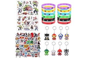 72PCS Superhero Avengers Fête Cadeau, Porte-clés Avengers Figure, Bracelet en Silicone Avengers, Autocollants Avengers, Tatouages Temporaires Avengers, Avengers Cadeau D'anniversaire pour Enfants