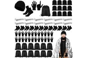 Halfchet 60 Pcs Homeless Care Package Supplies Winter Beanie Gloves Sock Drawstring Bags Emergency Blankets for Men Women
