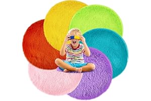 FABBAY 6 Pcs Kids Crazy Carpet Circle Seats 18 Inch Circle Time Mat Rainbow Round Floor Cushions Plush Soft Warm Colorful Classroom Rug Flexible for Preschool Kindergarten Story Daycare Home Group Activity