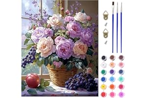 AIRDEA Dipingere con i Numeri Adulti, Cesto di rose Paint by Numbers con Vernici e Pennelli, Kit di Pittura Acrilica Fai-da-Te per Adulti Principianti Decora la casa 40x50 cm (Nessuna Cornice)