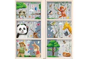 FullJoyHut 9 Fogli Adesivi Vetrofanie Finestre, Uccelli Panda Foresta Animale Albero Adesivi Vetrofanie Pvc Sticker per Camera da Letto Cameretta Aula Soggiorno