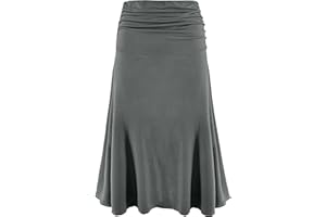 Laphilo Falda de mujer lisa viscosa casual elástica en la cintura falda acampanada Midi hasta la rodilla cómoda y ligera cód. 9521