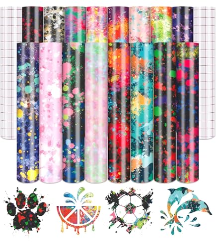 Tintnut Rotolo HTV Vinile Termoadesivo Mutilcolor 30,5x1,5 M, Motivo Acquerello Per Magliette Fai Da Te