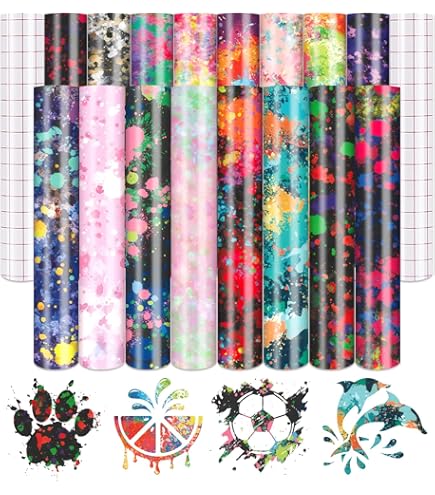 Tintnut Rotolo HTV Vinile Termoadesivo Mutilcolor 30,5x1,5 M, Motivo Acquerello Per Magliette Fai Da Te