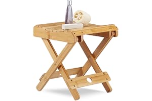 ‎RELAXDAYS Relaxdays Bambusowy stołek, składany, dekoracyjny do łazienki, odporny na wilgoć, wys. x szer. x gł. 31,5 x 27,5 x 28,5 cm, naturalny