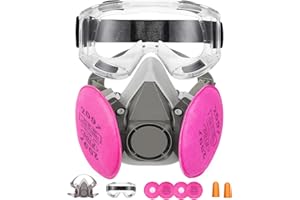 ZXICH Mascarilla respiratoria de media cara reutilizable con 4 filtros 2097 y gafas protectoras, tapones para los oídos, para pintura, polvo, carpintería y gases de vapor orgánicos