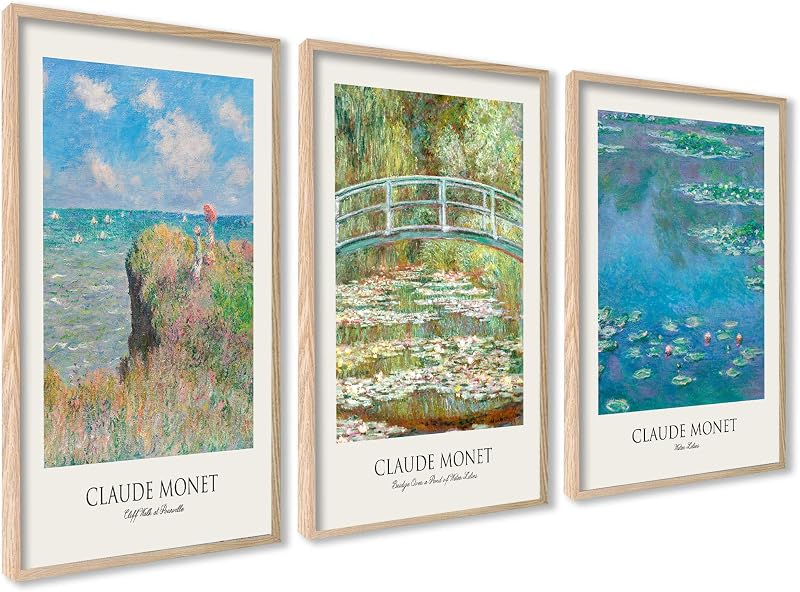 ag.art deco Kunstdruck Poster Set | 3 StĂĽck 50x70cm | Botanische Wasserlilien Paintings Claude Monet Wanddeko | ohne Rahmen