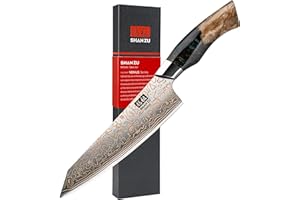 SHAN ZU Couteau de Chef Damas 20cm, Couteau de Cuisine en Cuivre et Acier Damas 67 Couches, Couteau Japonais Professionnel Forgé à la Main avec Manche en Bois d'érable - VENUS Series