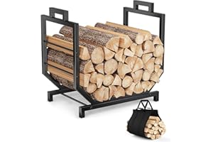 ZIPEEU Leñero en Forma de U Reforzado Leñero Interior Exterior Metal 250lbs 4 Patas con Bolsa Transporte para Chimenea Jardín 43x53x33cm Negro Antideslizante