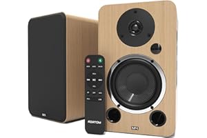 AZATOM Active Bookshelf Speakers 80W | Bluetooth | 4.5” Carbon Fibre driver, Silk Tweeter | 24bit DAC Built-in | Perfect for Music, Gaming, Vinyl Turntable, HiFi, Home Theatre Equinox M4 (Oak)