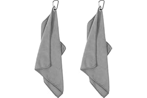 oruola Lot de 2 serviettes de golf grises pour sacs de golf avec clip, en microfibre absorbante pour homme, accessoires de golf multifonctions pour sports de plein air, yoga, gym, fitness (gris)