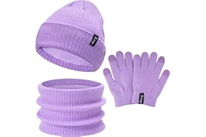 Bequemer Laden Kinder Winter Warm Mütze Loop Schal Handschuhe Set, Baby Wintermütze Fäustlinge Schlauchschal für 0-3 Jahre, Mädchen Jungen Strickmütze Touchscreen Winterhandschuhe für 4-8 Jahre