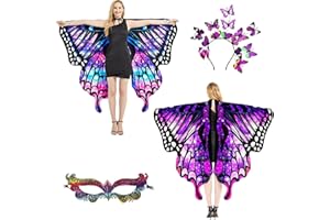 plainshe Schmetterlingsflügel Doppelseitiger Druck, Feenflügel für Erwachsene, Halloween Kostüme für Frauen, 3PCS Schmetterlingsumhang Set