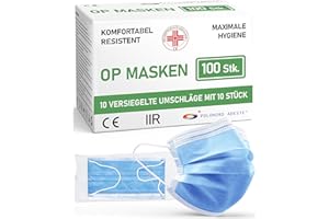 POLONORD ADESTE ADESTE – 100x Einweg OP Masken Typ IIR, 3-lagig, spritzwassergeschützt, konform mit UNI EN 14683:2019+AC:2019, BFE >98%