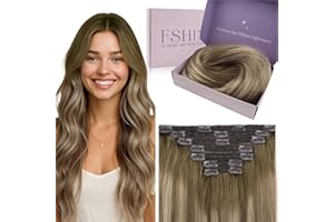 Fshine Extensiones de Clip de Pelo Natural 120 Gramos7 Piezas 16 Pulgadas Color 3 Marrón Más Oscuro Desvaneciendo a 8 Marrón Ash Resaltado con 22 Rubio Remy Pelo HumanoColor 3 8 22 Color 3 8 22