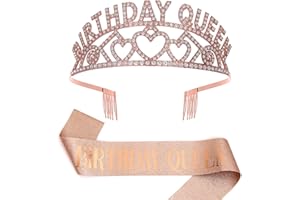 DIMETEY Diadema e fascia con strass "Birthday Queen" da donna, decorazioni di compleanno glitterate per donne, corona di compleanno e fascia per feste di compleanno bomboniere