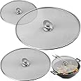 3 Pack Splatter Screen for Frying Pan Cooking, Stainless Steels Frying pan Splatter Guard with Fold Flat Knob Splash-Proof Scald Oil Proof Strainer, Drain Board (9.8 inch, 11.4 inch, 13 inch)