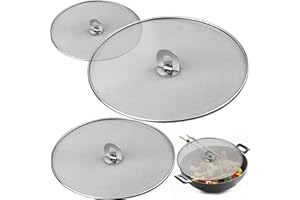 STROLL MOON 3 Pack Splatter Screen for Frying Pan Cooking, Stainless Steels Frying pan Splatter Guard with Fold Flat Knob Splash-Proof Scald Oil Proof Strainer, Drain Board (9.8 inch, 11.4 inch, 13 inch)