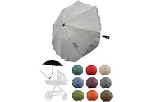BAMBINIWELT BY RAFAEL K. Parasole universale per passeggino e passeggino, protezione UV 50+, con supporto universale regolabile per tubi rotondi e ovali, grigio chiaro mélange
