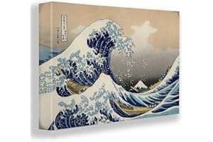 Giallobus - Cuadro - Hokusai - La Gran Ola de Kanagawa - Lienzo Marco Premium Alto Espesor 5cm - 140x100 - Listo para Colgar - Cuadros Modernos para el hogar